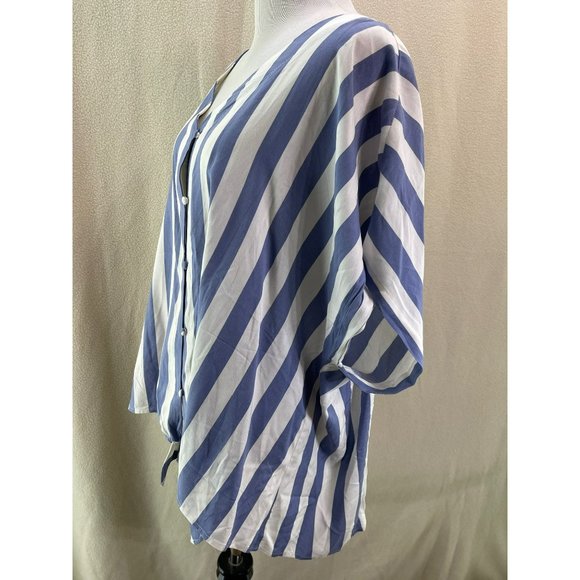 Studio B Blue & White Vertically Striped Front Tie Knot Button-up Blouse - 3X - Picture 6 of 8